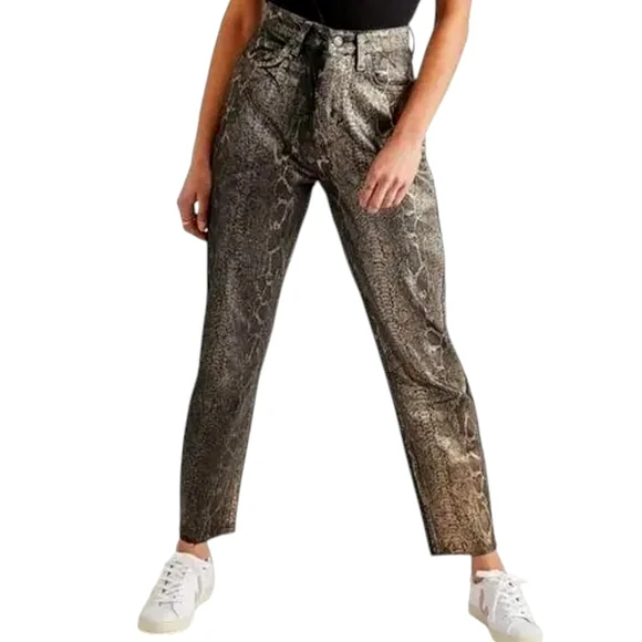 WE THE FREE CRVY Jeans Cropped Metallic Snakeskin Coated Black Gold NWOT… - Picture 1 of 10
